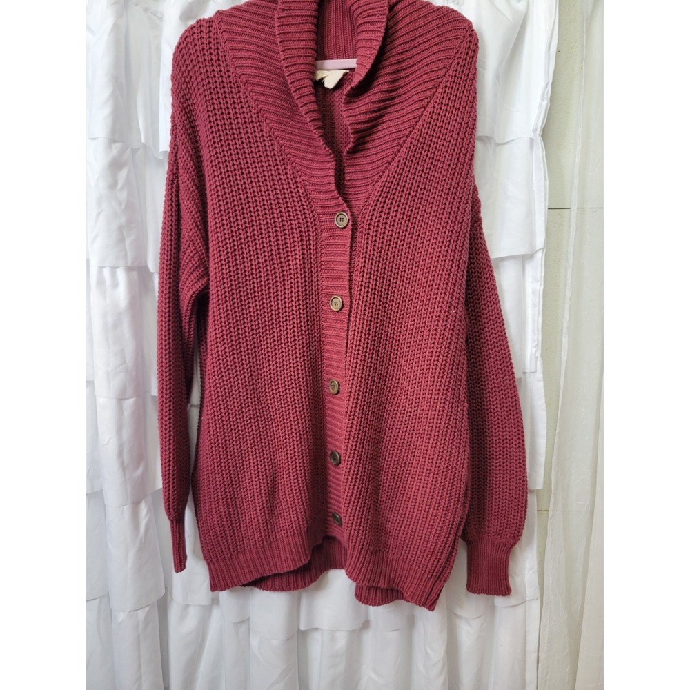 Evys Tree The Annabelle Burgundy Shaker Knit Shawl Collar Button Cardigan XL 644